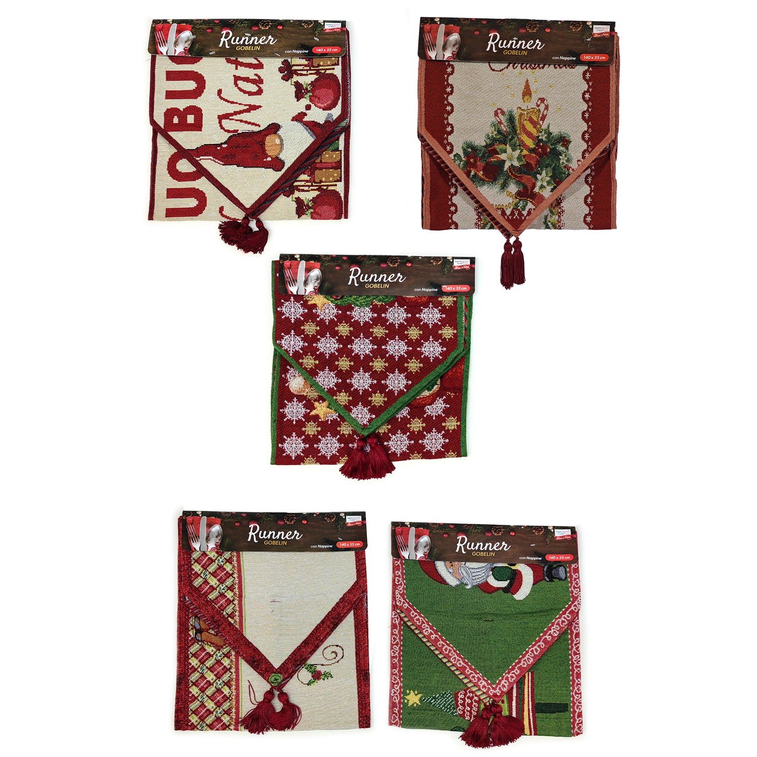 VESTIAMO CASA GRAN NATALE - Runner da tavola Gobelin con personaggi natalizi 140x35 cm